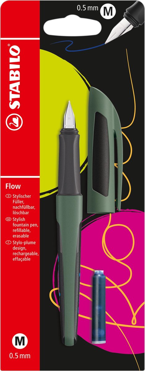5 x Stabilo Füller Flow Sporty M khaki/schwarz Blister