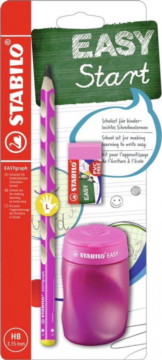 3 x Stabilo Dreikant-Bleistift Easygraph Schul-Set pink