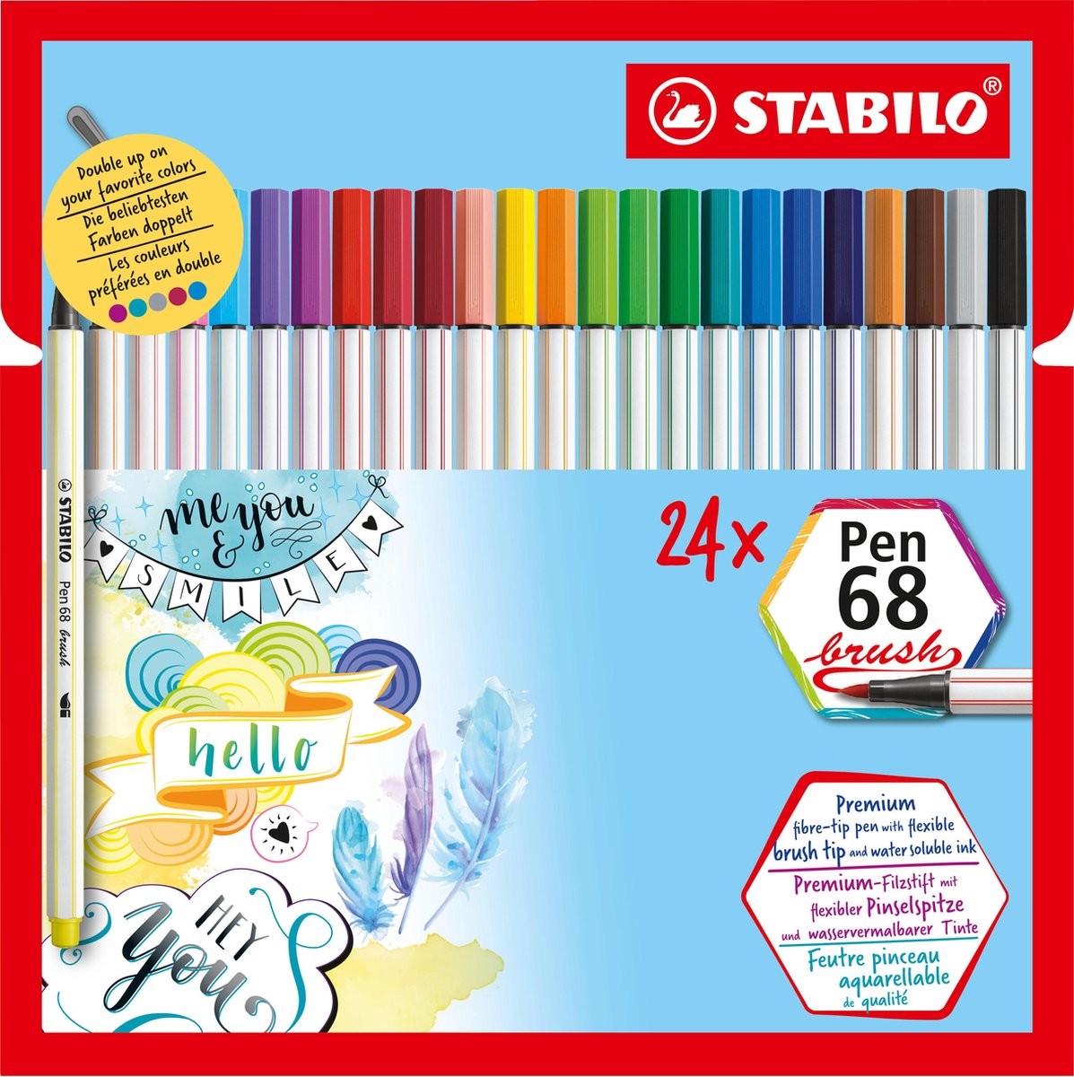 6 x Stabilo Premium-Filzstift mit Pinselspitze Pen 68 brush Etui VE=24