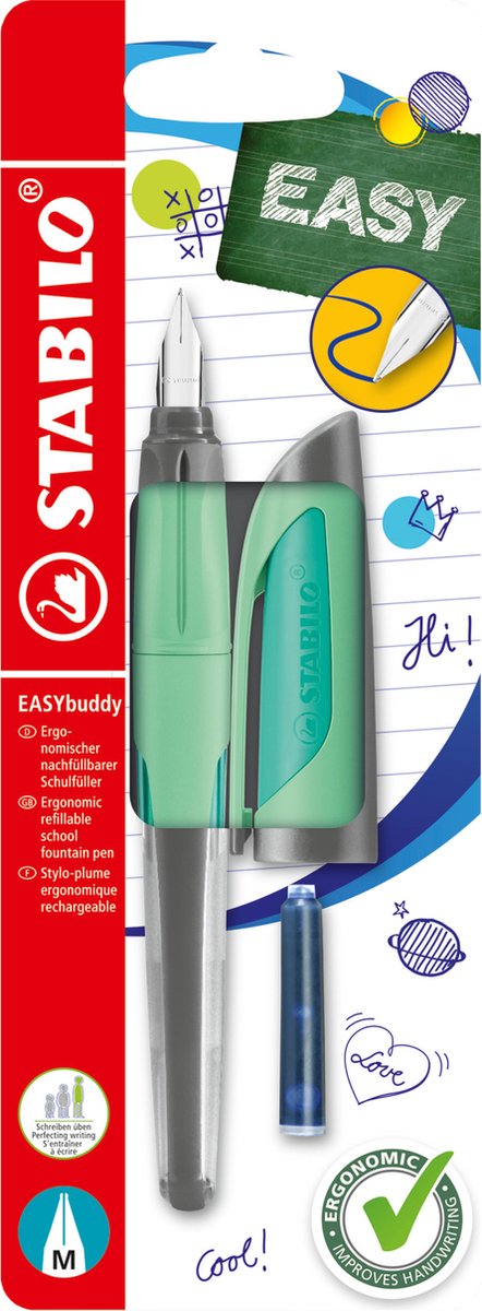 5 x Stabilo Schulfüller Easybuddy Pastel M Hauch von Minzgrün Blisterk