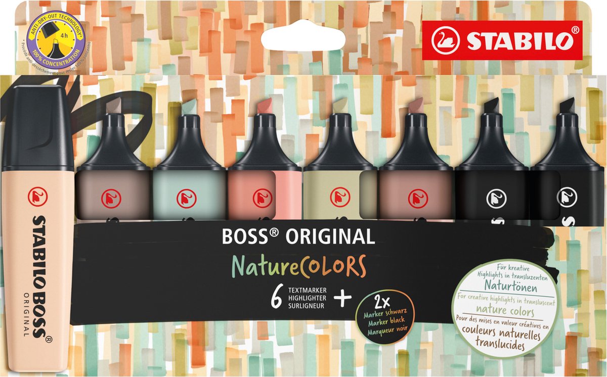 5 x Stabilo Textmarker BOSS ORIGINAL NatureCOL. Kartonetui 8 Stück/7 F