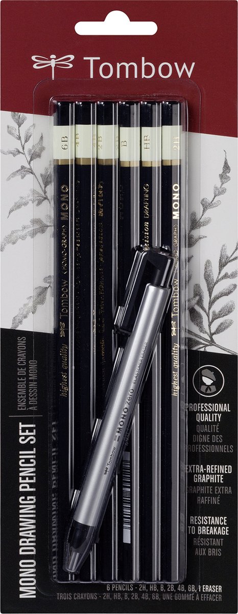 6 x Tombow Bleistift-Set Mono 6 Bleistifte + 1 Radierstift