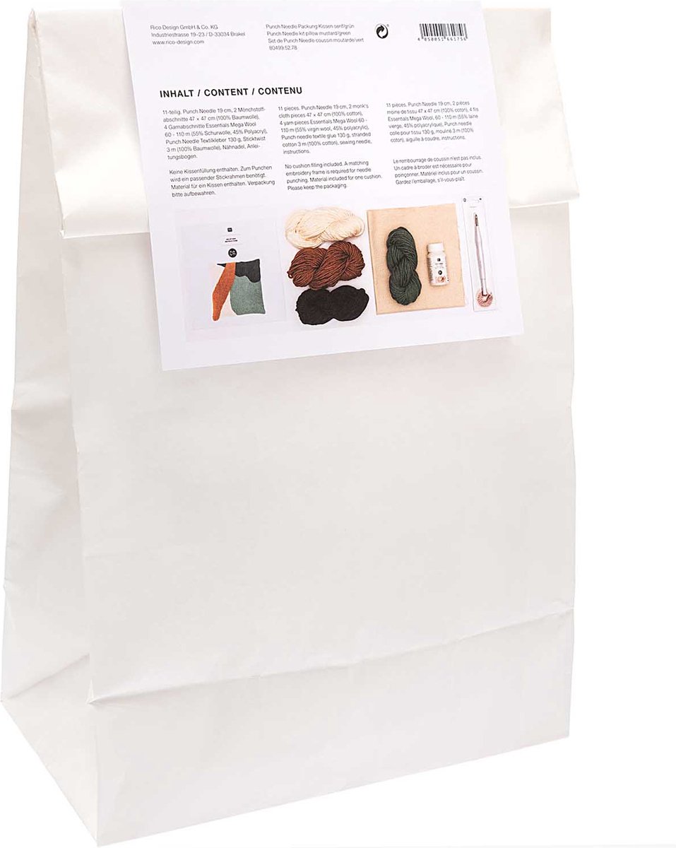 Rico Design Punch Needle Packung Kissen senf-grün inkl. Punch Needle