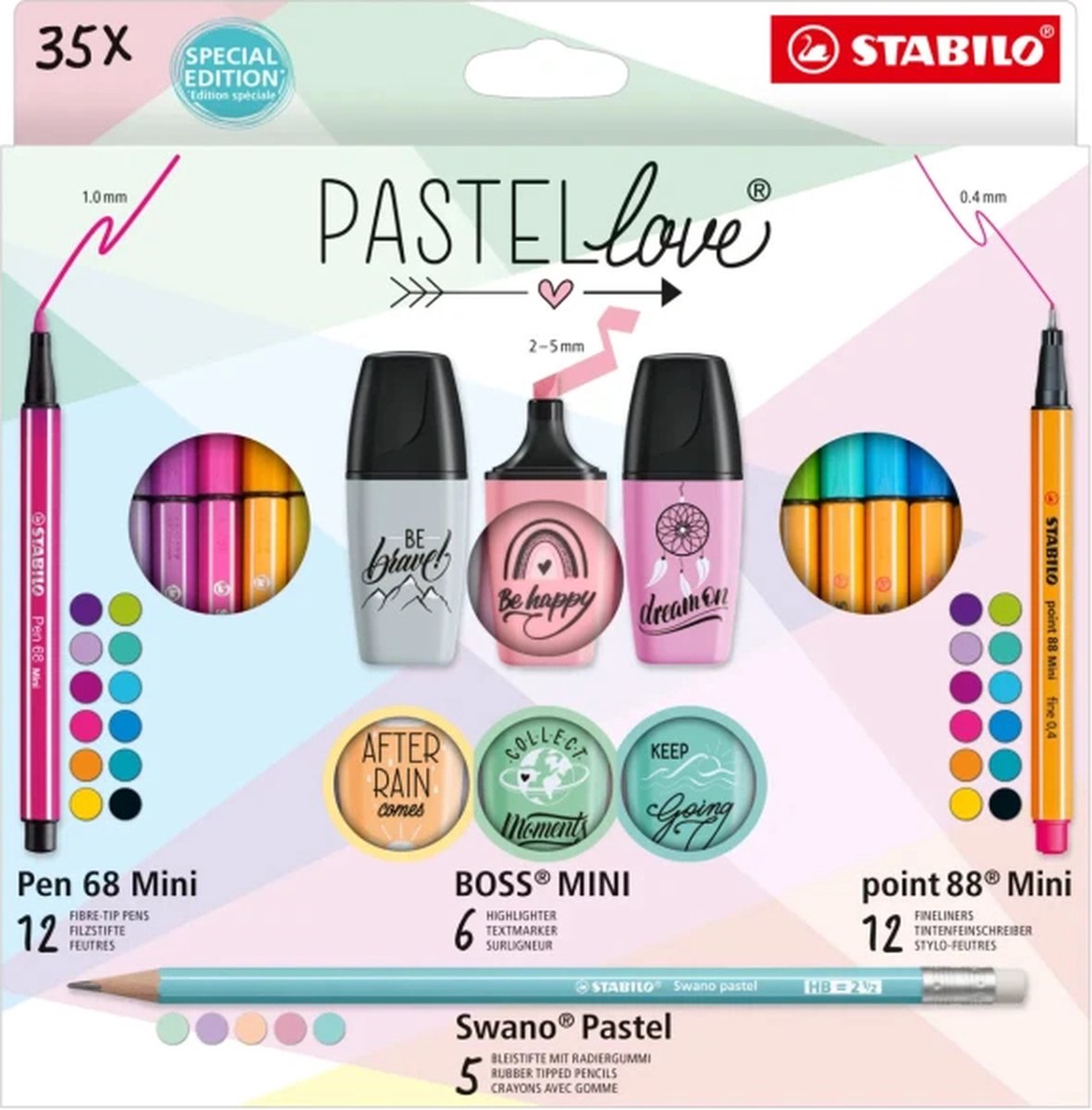 5 x Stabilo Tintenschreiber point 88 Mini/ Kartonetui 35 Stück/Pastell