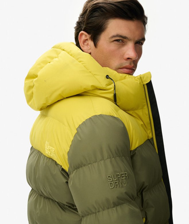 Superdry Herren Colourblock Steppjacke mit Kapuze Green - Größe: Xxxl