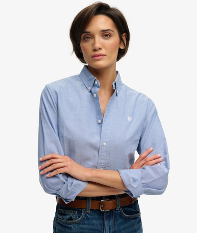 Superdry Damen Oxford Hemd mit Button-down-kragen in Schmaler Passform Blue - Größe: 36