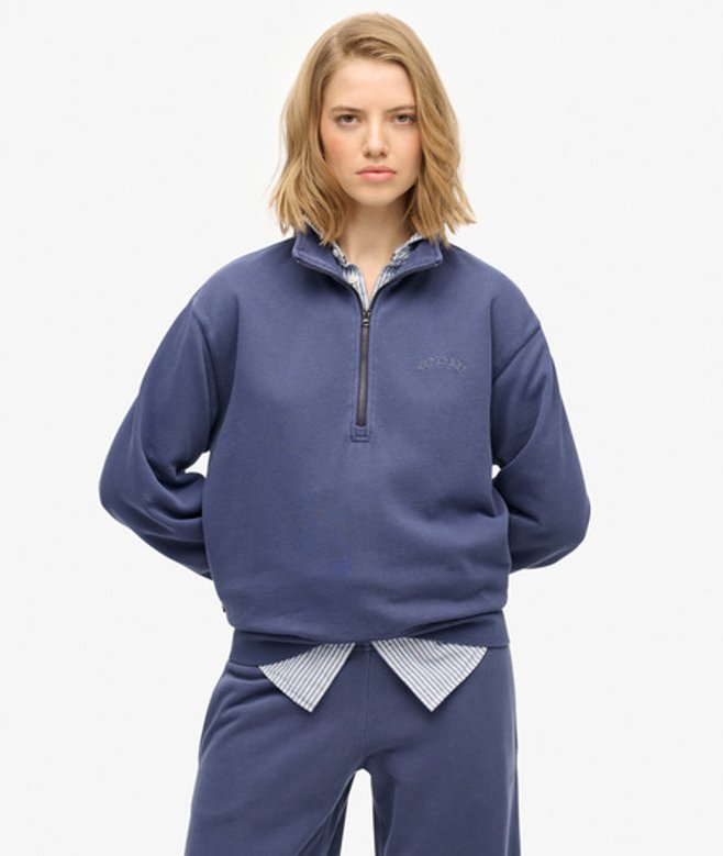 Superdry Damen Essential Logo Garment Dye Sweatshirt mit Halbreißverschluss Navy - Größe: 40