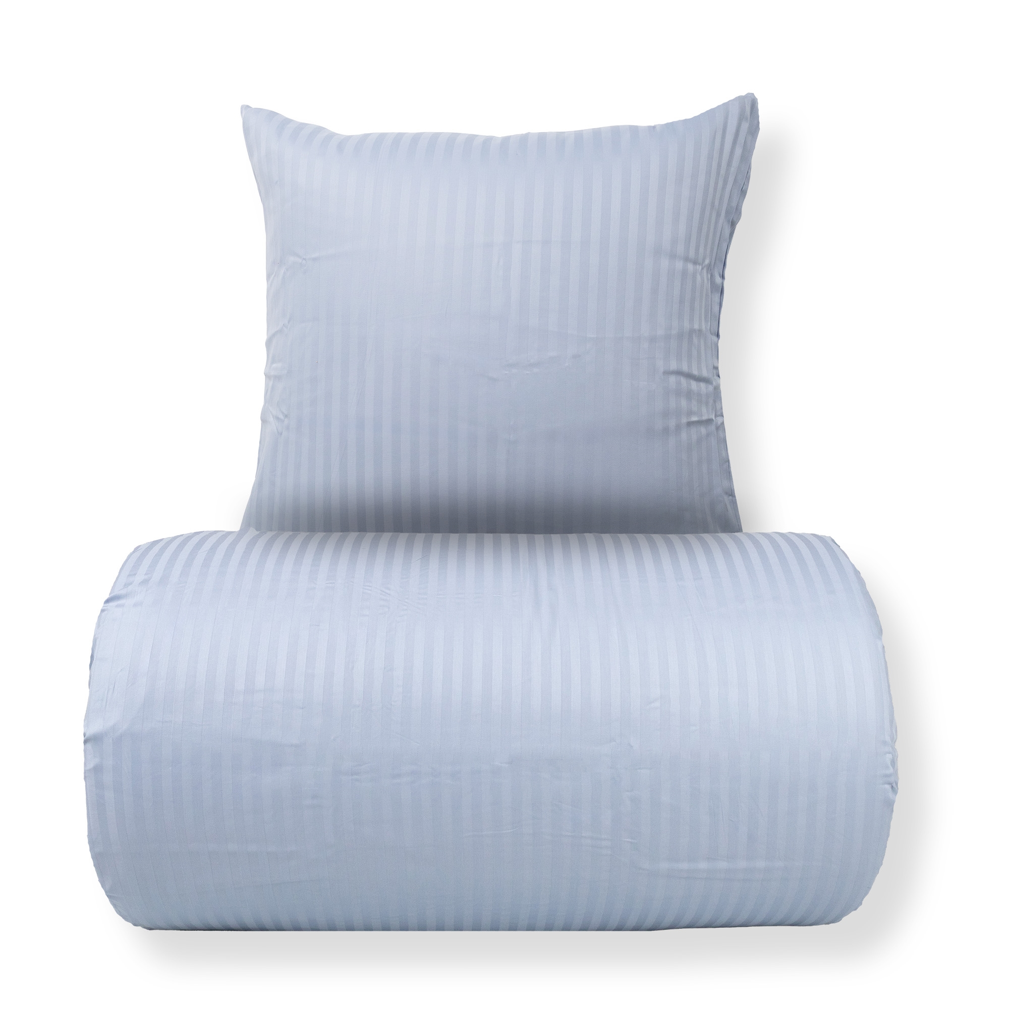 Doppelbett-Bettwäsche 240x220 cm - 100% Baumwollsatin - klassische hellblaue Streifen
