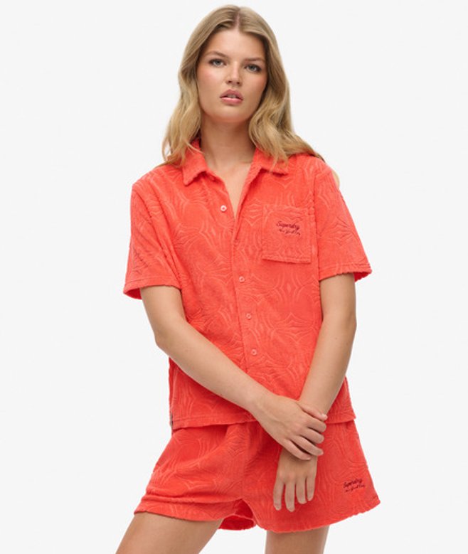 Superdry Damen Country Club Hemd aus Frottee Cream - Größe: 38