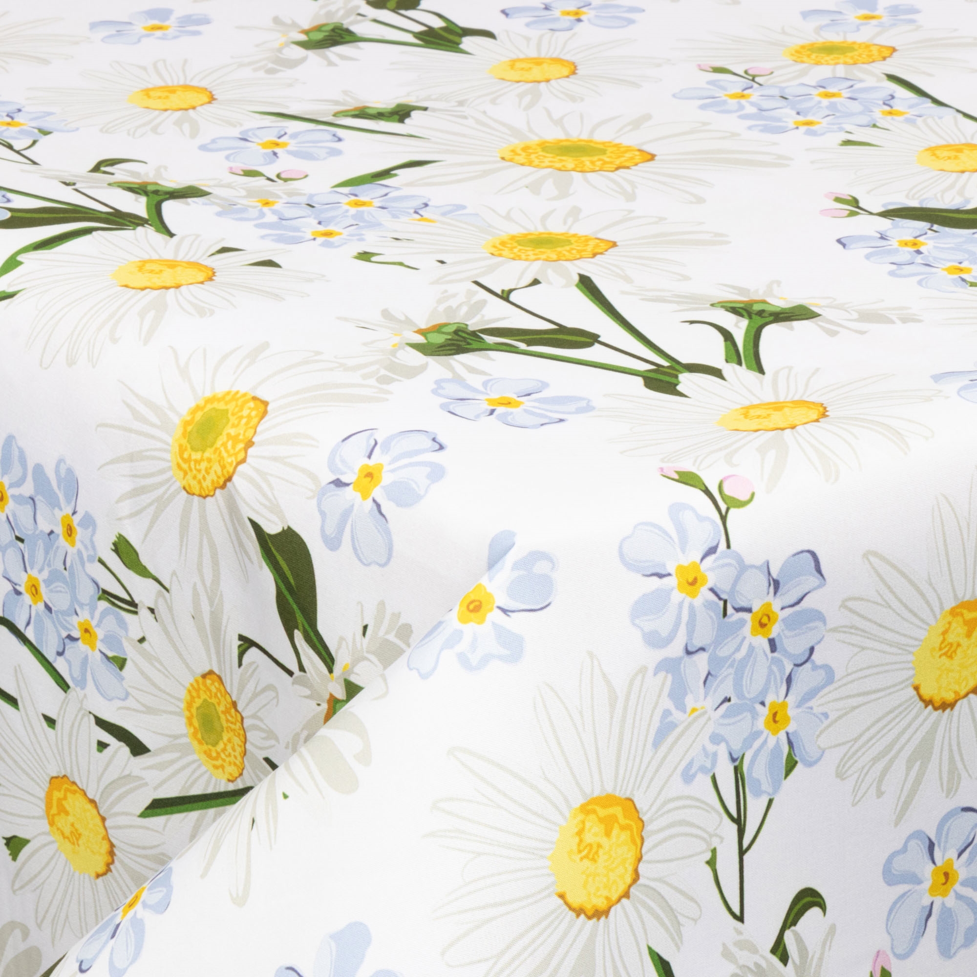 Textil Wachstuch mit Acrylbeschichtung - 30 Meter auf Rolle - Blühende Gänseblümchen - 140 cm breites Textiltuch