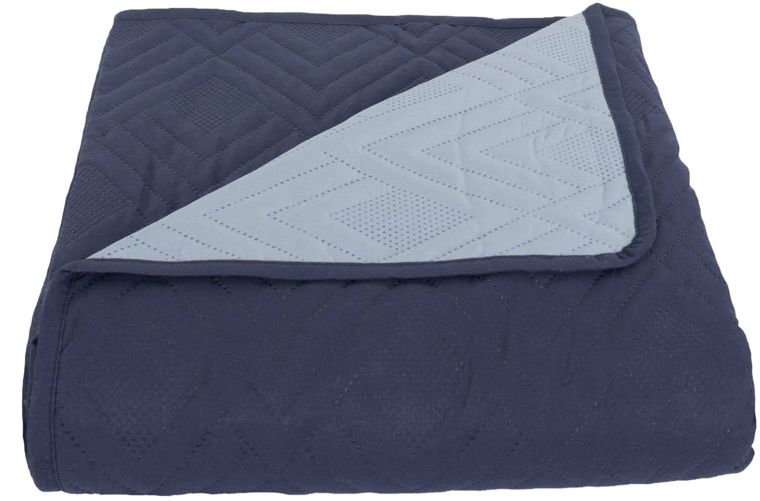 Tagesdecke - 220x240 cm - Wendbar Dunkelblau und Hellblau - Decke für 3/4-Bett
