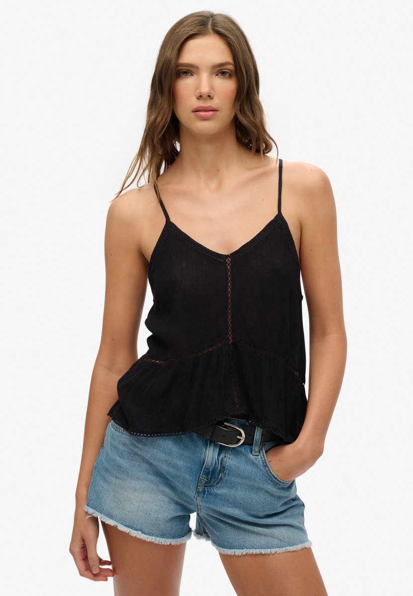 Superdry Damen Trägertop mit Schnürung Black - Größe: 42