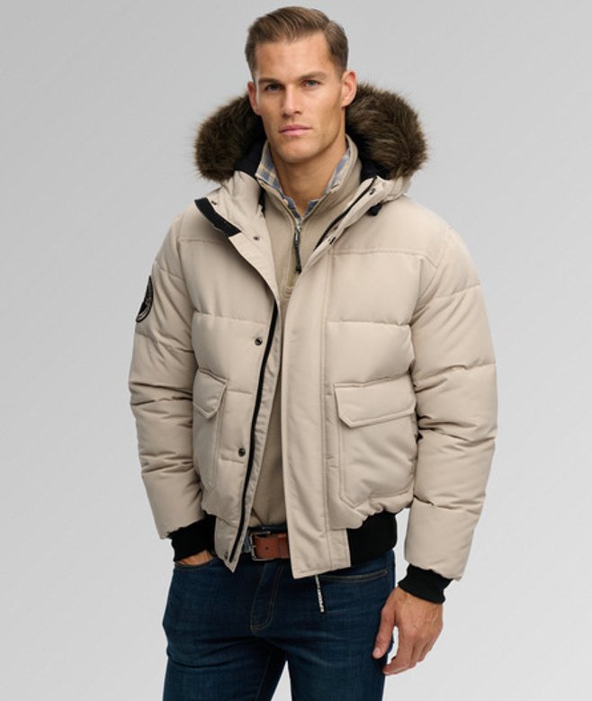 Superdry Herren Everest Bomberjacke mit Kapuze Cream - Größe: Xxl