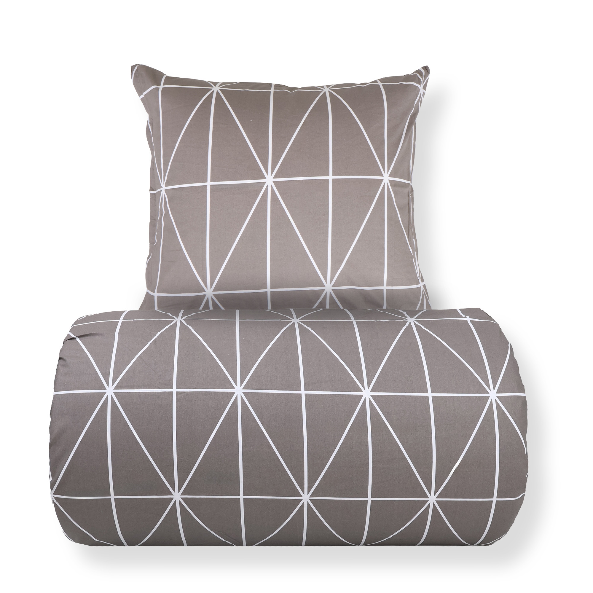 Doppelbettwäsche 200x220 cm - 100% Baumwolle - Grau mit weißem Harlekinmuster