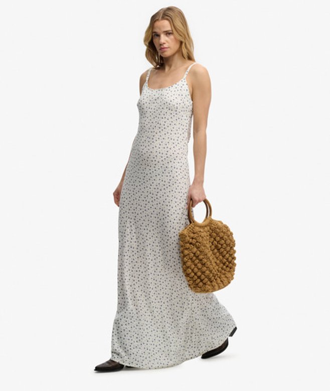 Superdry Damen Bedrucktes Maxi-trägerkleid White - Größe: 40