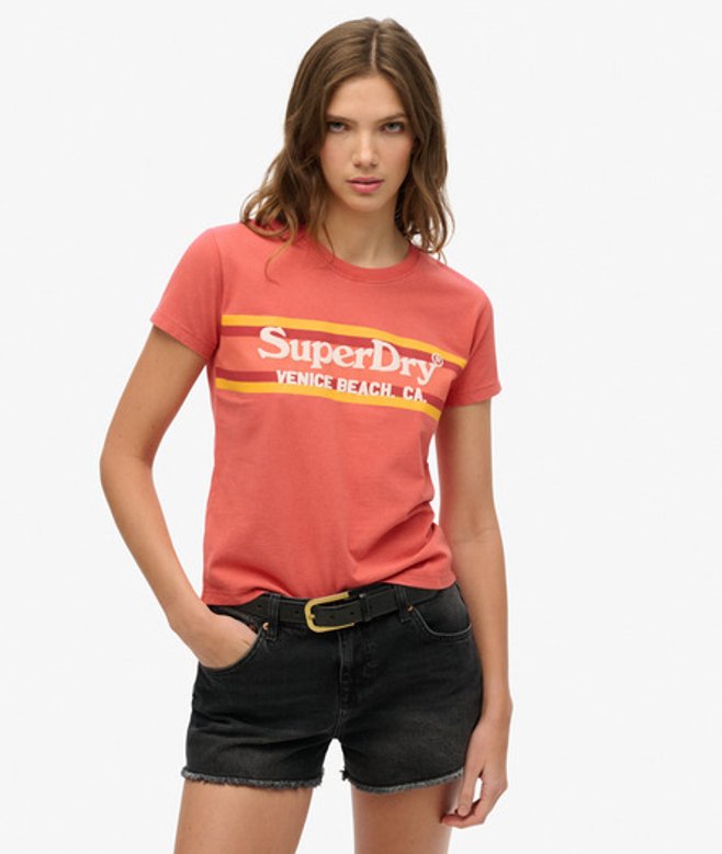 Superdry Women's Figurbetontes Venue Outdoors T-shirt Rot - Größe: 40