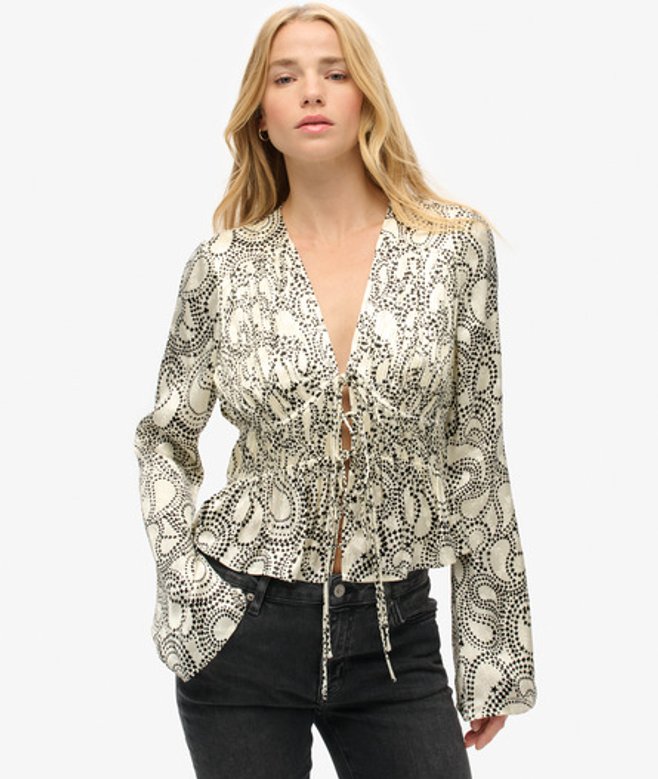 Superdry Damen 70s Ärmel Plissiertes Gewebtes Top Weiß - Größe: 34