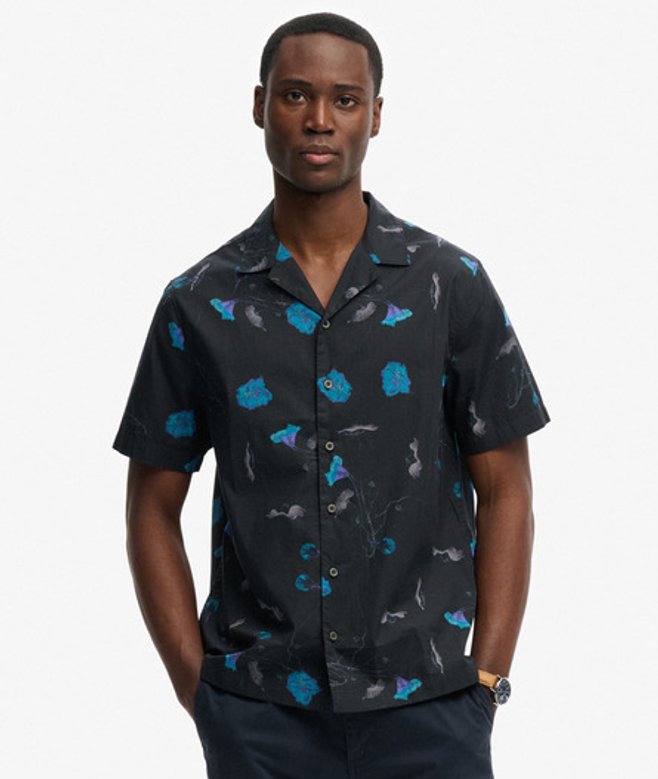 Superdry Herren Kurzarmhemd mit Cabana-print Black - Größe: L