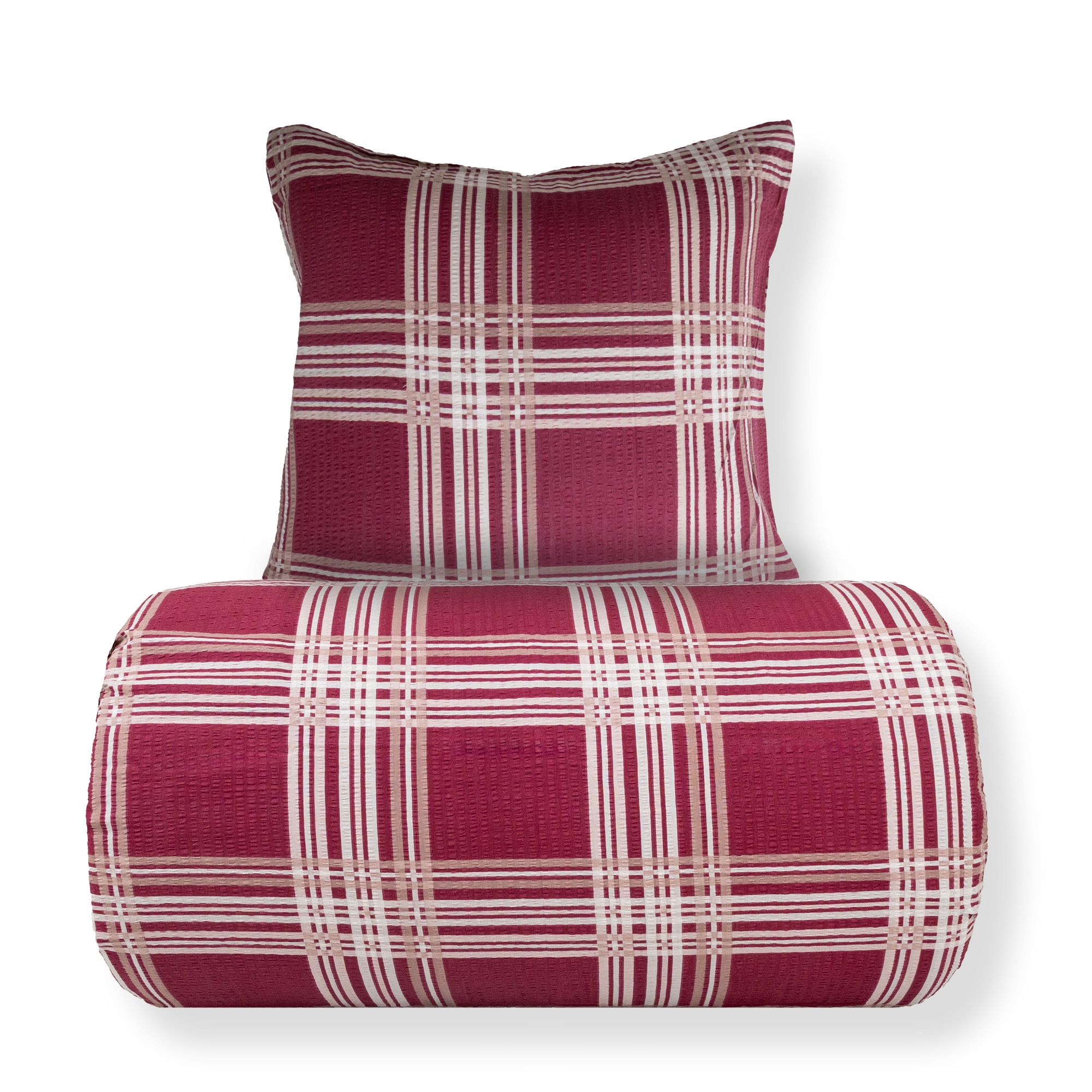 Bettwäsche 240x220 cm - Seersucker-Bettwäsche - 100% Baumwollkrepp - Rot kariert