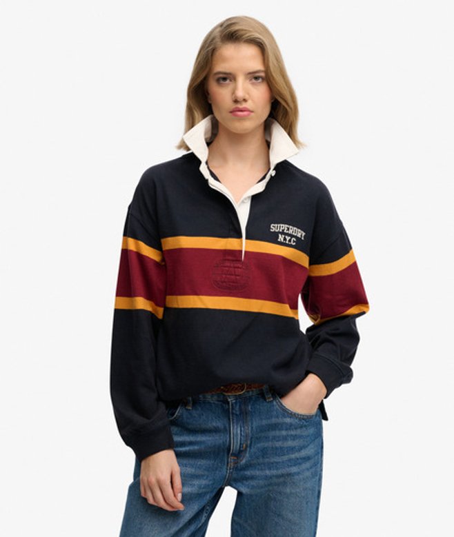 Superdry Damen Heritage Stripe Rugby-shirt Navy - Größe: 38