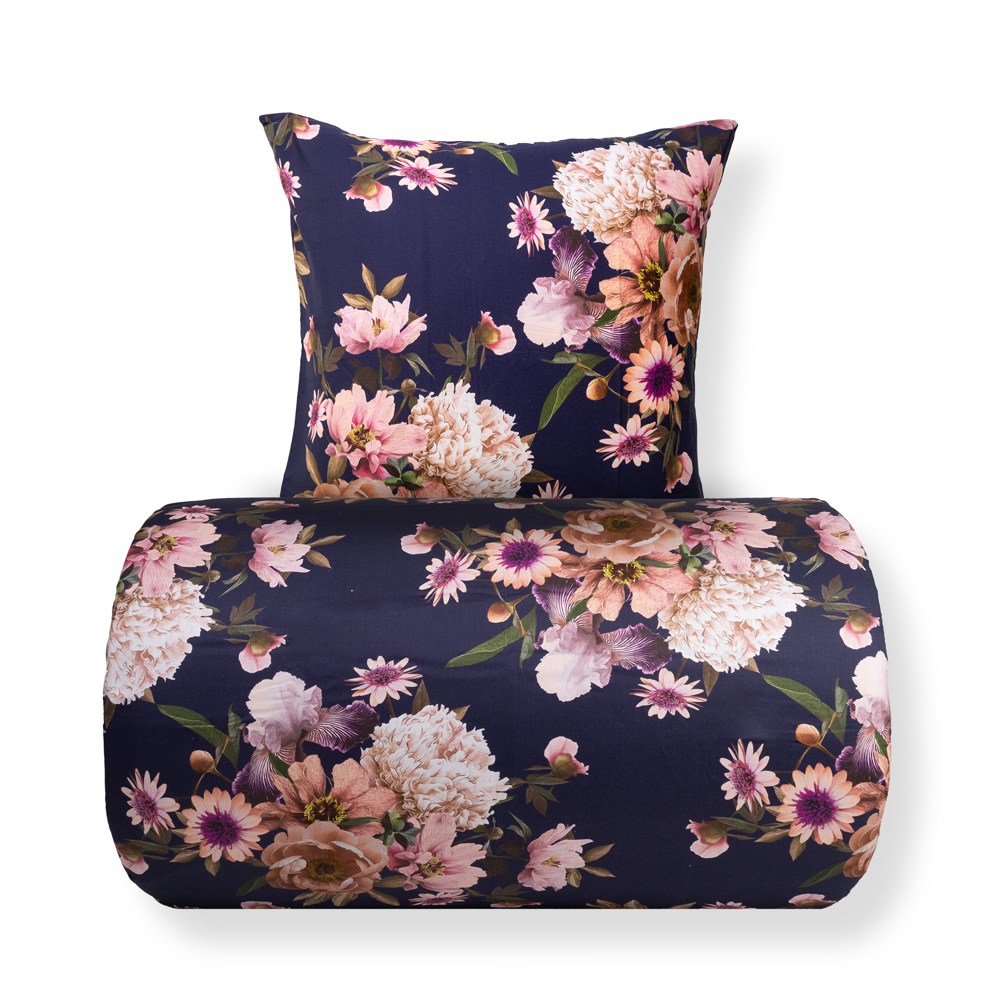 Bettwäsche 150x210 cm - Baumwollsatin - Wendbare rosa Blumen-Bettwäsche