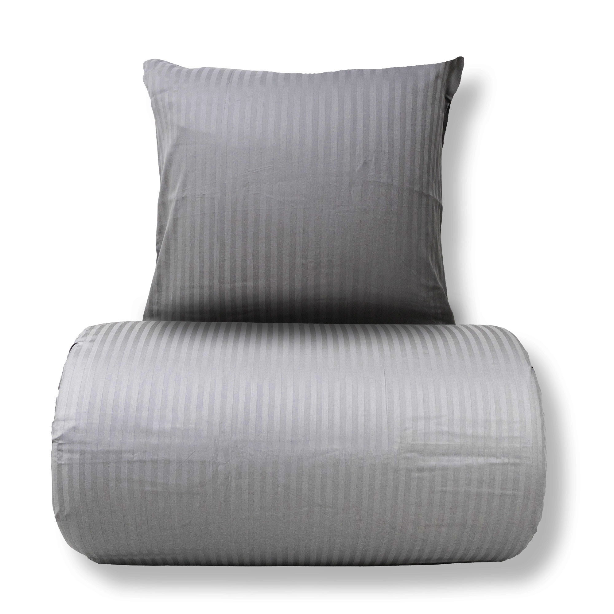 Bettwäsche-Set 240x220 cm - 100% Baumwollsatin - klassische hellgraue Streifen