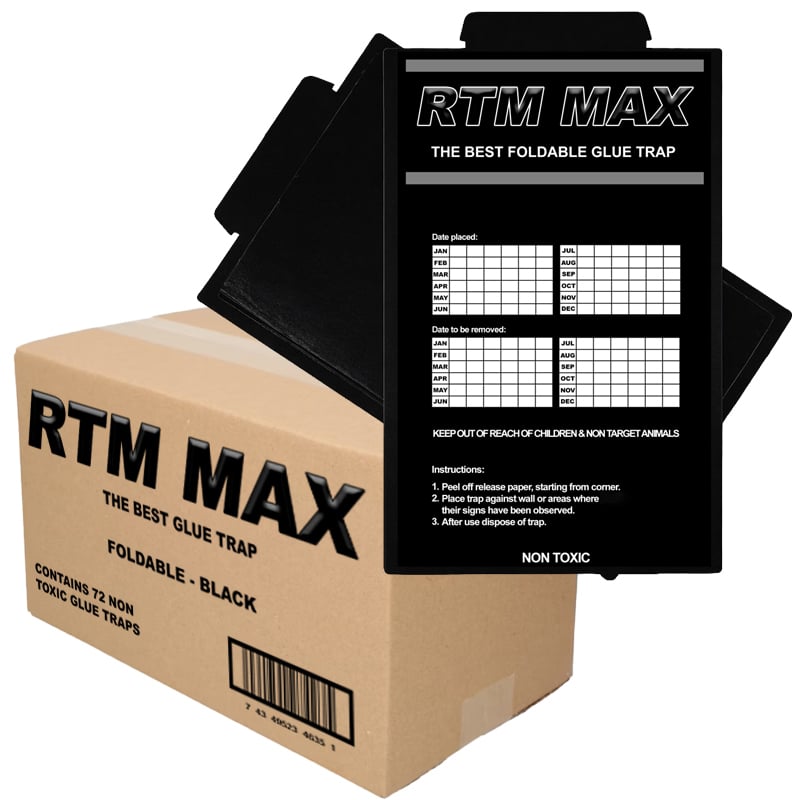 Trapper RTM Max Schwarz Klebefalle (72 Stück) - Klebefalle gegen Mäuse und Ratten - Flexibel platzierbar