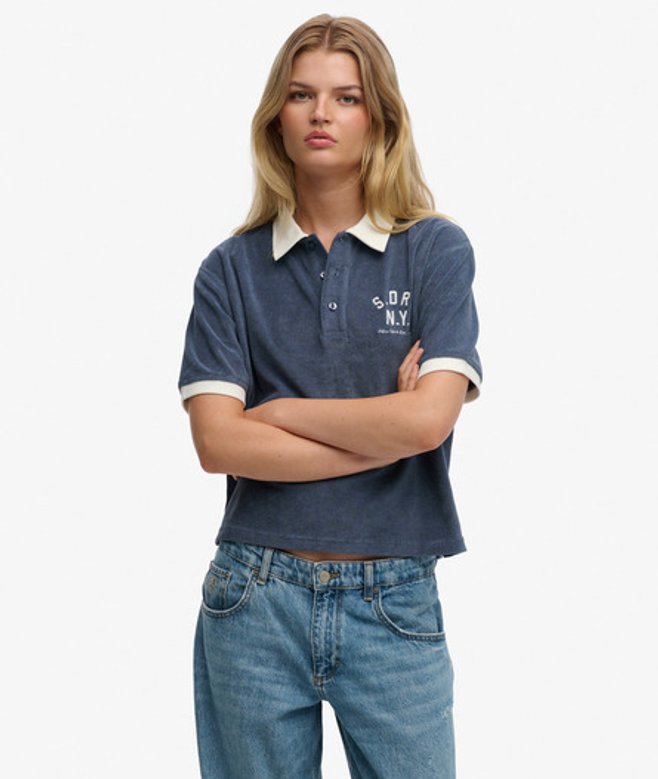 Superdry Damen Heritage Terry Polo Blue - Größe: 38