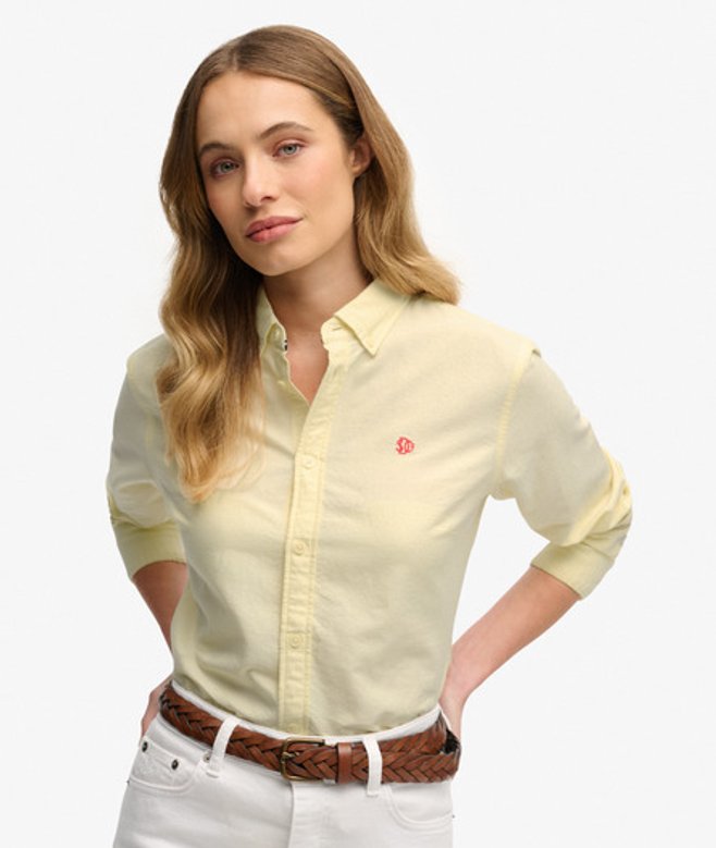 Superdry Damen Oxford Hemd mit Button-down-kragen in Schmaler Passform Yellow - Größe: 44