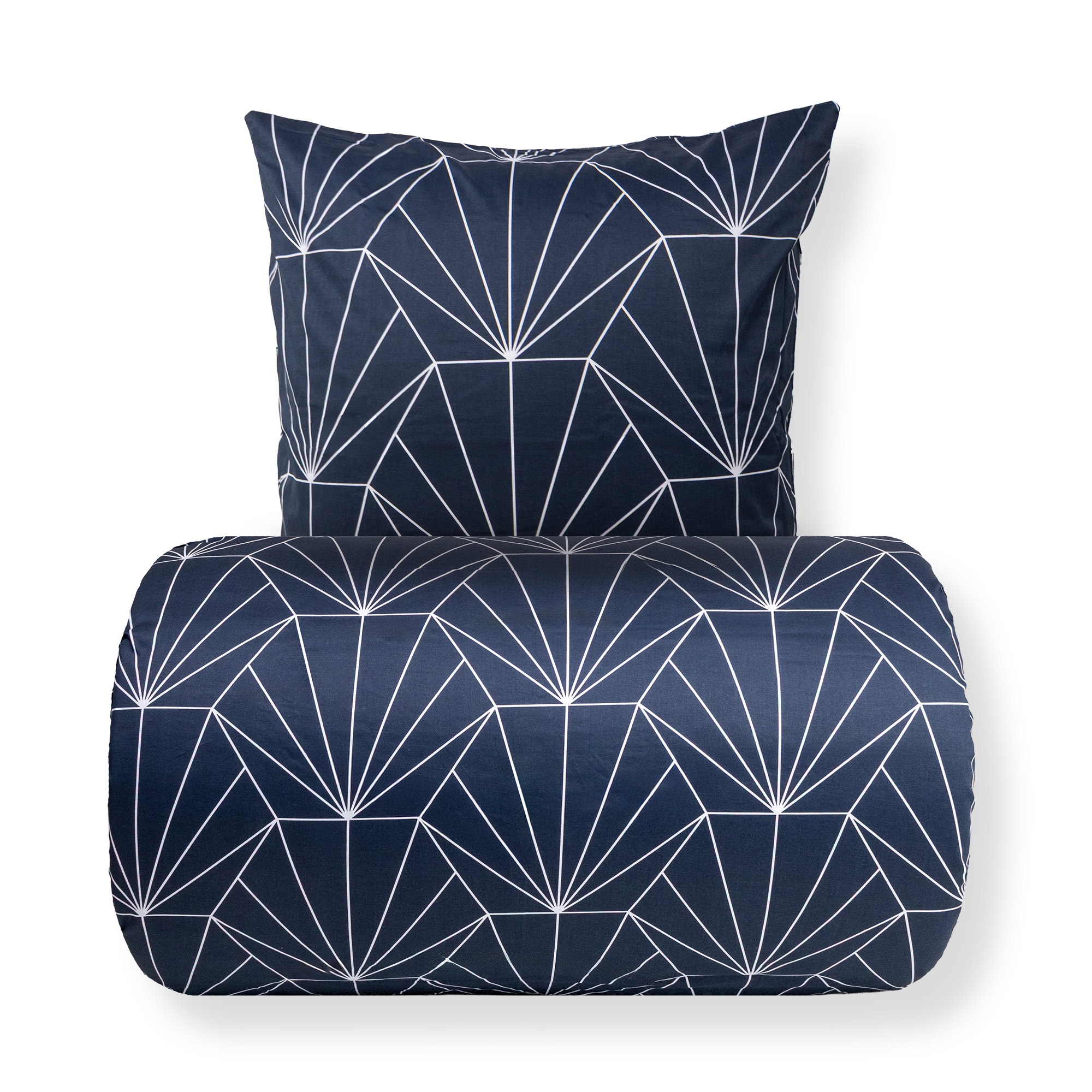Bettwäsche-Set 240x220 cm - Baumwollsatin - Wendbares blaues Hexagon-Muster