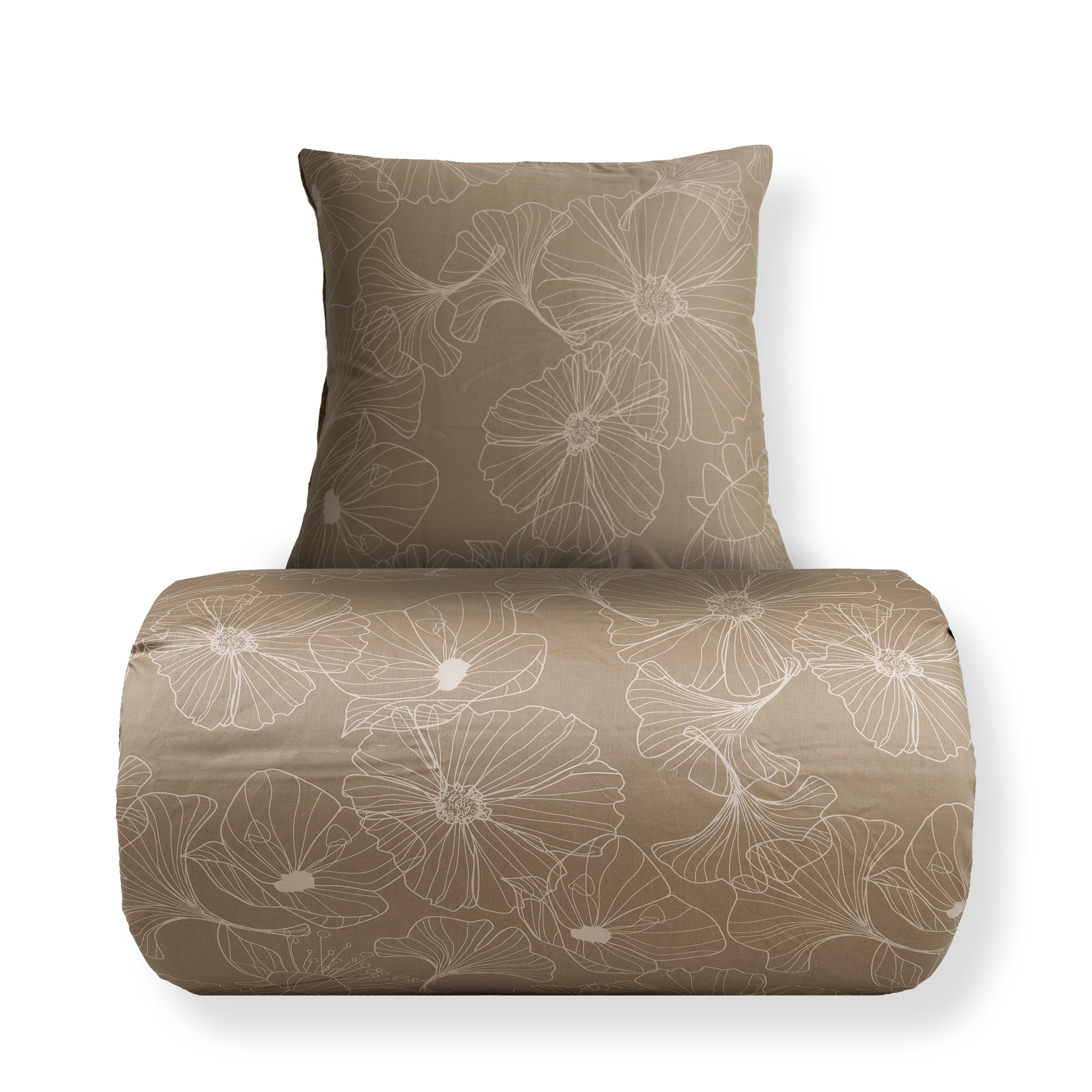 Bettwäsche für Doppelbett 200x220 cm - Baumwollsatin - Big Flower Sand - Wendbares Blumenprint