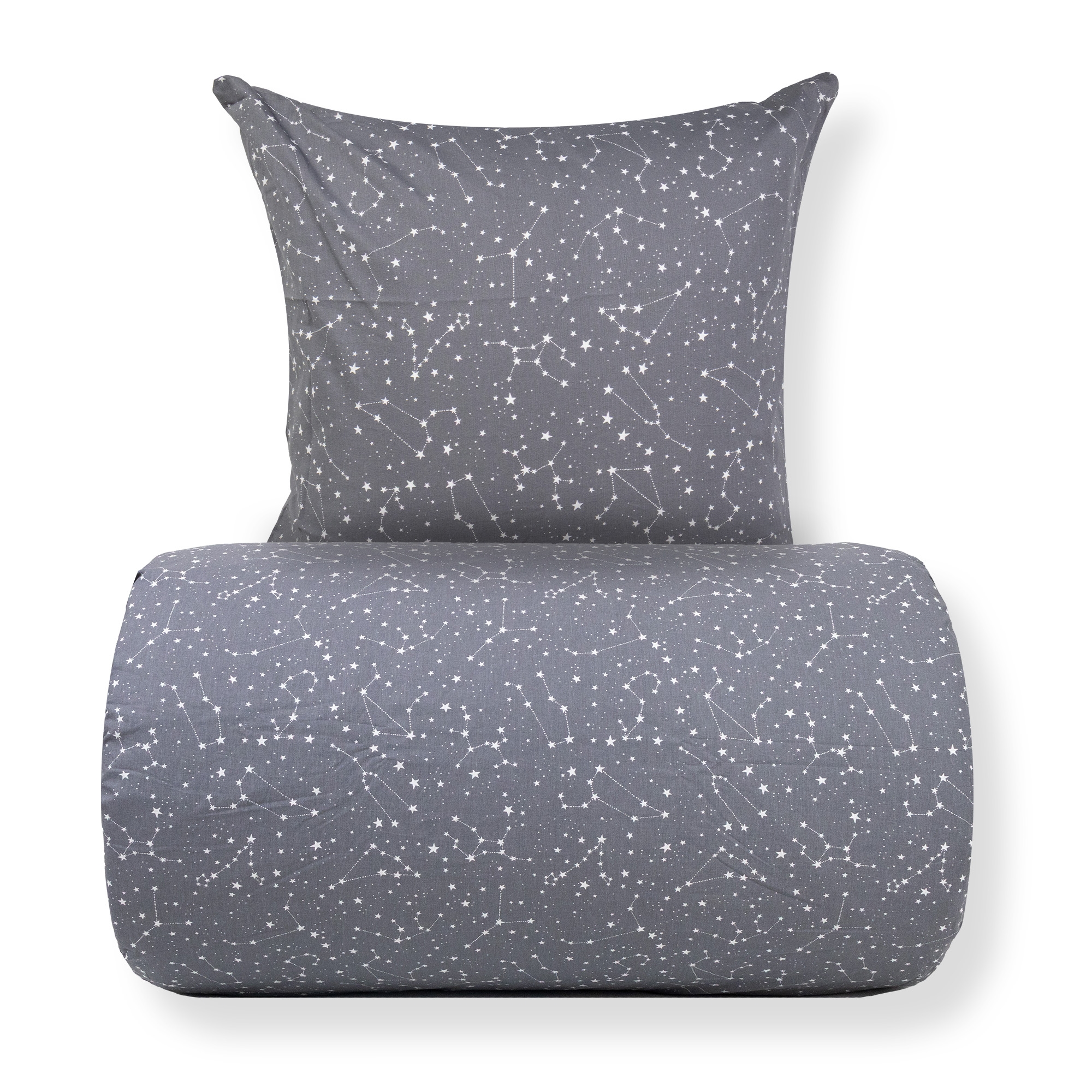 Doppelbett-Bettwäsche 240x220 cm - 100% Baumwolle - Zodiac grau - Wendbar mit Sternen
