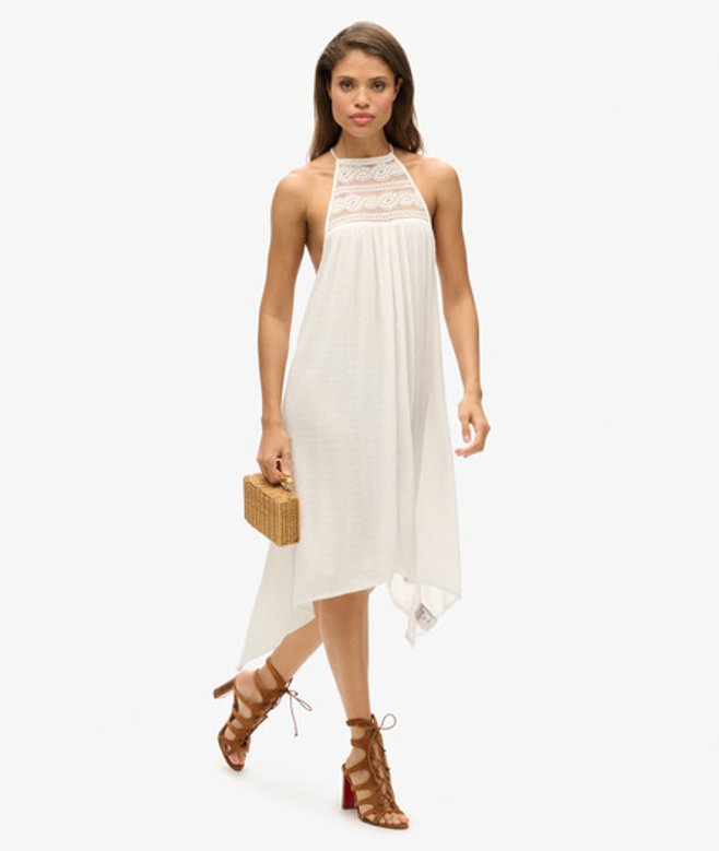 Superdry Damen Ibiza-midikleid mit Nackenträger Weiß - Größe: 42