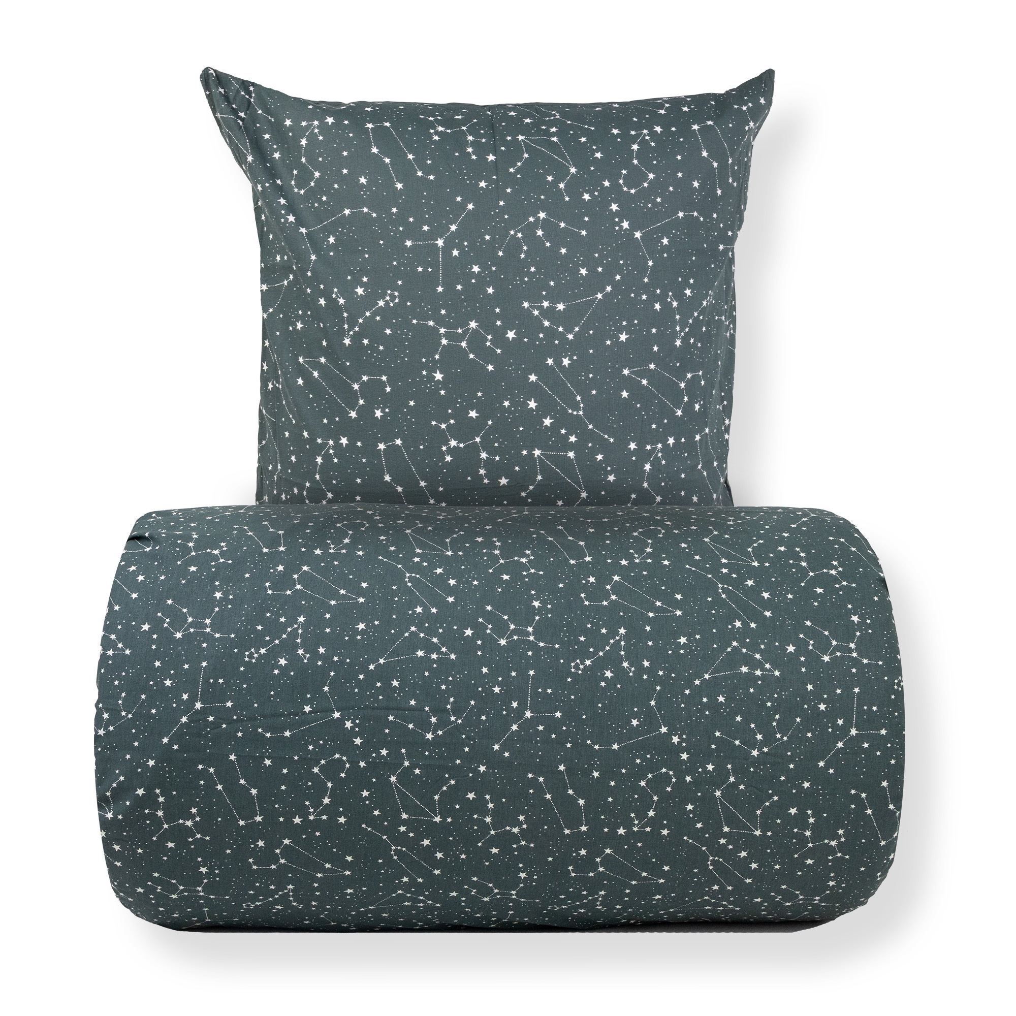 Doppelbett-Bettwäsche 200x200 cm - 100% Baumwolle - Zodiac green - Wendbar mit Sternen