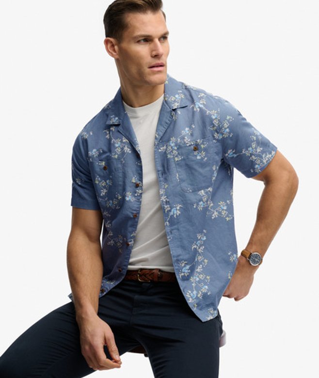 Superdry Herren Bedrucktes Kurzarm-strandhemd Blue - Größe: S