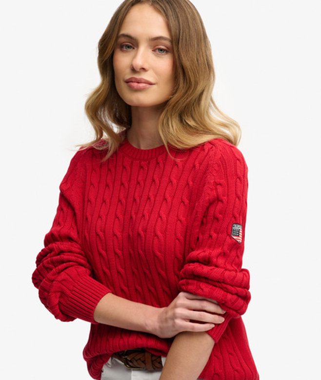 Superdry Damen Lässiger Zopfmuster-pullover Red - Größe: 40
