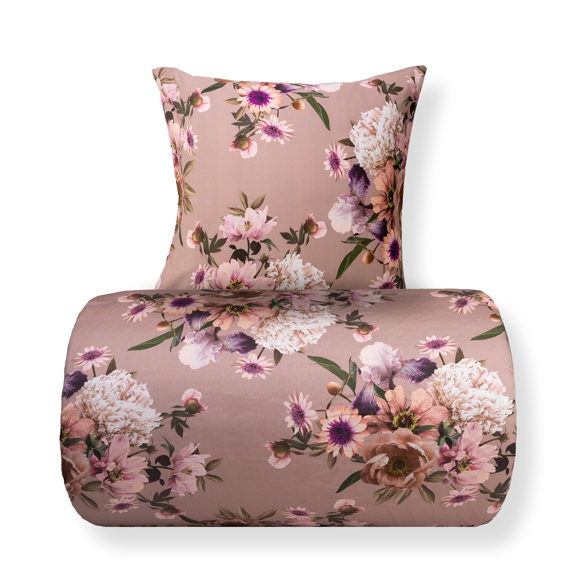 Bettwäsche 140x220 cm – Baumwollsatin – Wendbares rosa Blumen-Bettwäsche-Set