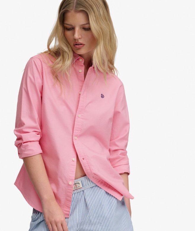 Superdry Damen Oxford Hemd mit Button-down-kragen in Schmaler Passform Pink - Größe: 40