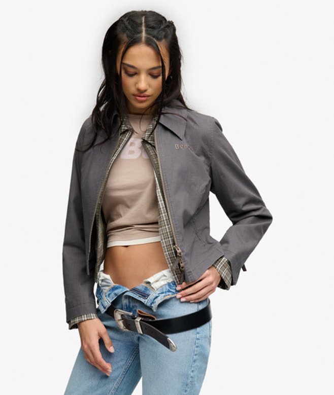 Superdry Damen Bench Ripstop-jacke mit Doppeltem Reißverschlusskragen Dark Grey - Größe: L
