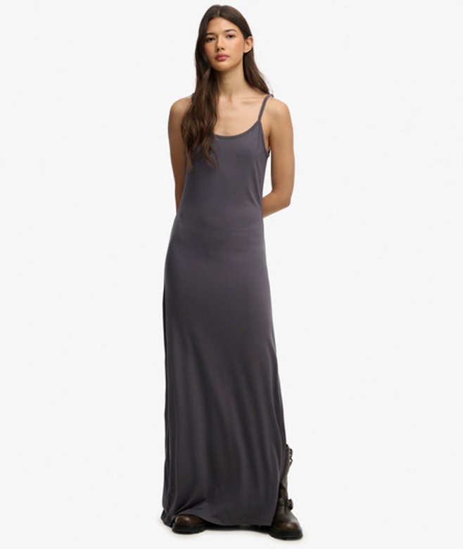Superdry Damen Maxi-jerseyträgerkleid Dark Grey - Größe: 40