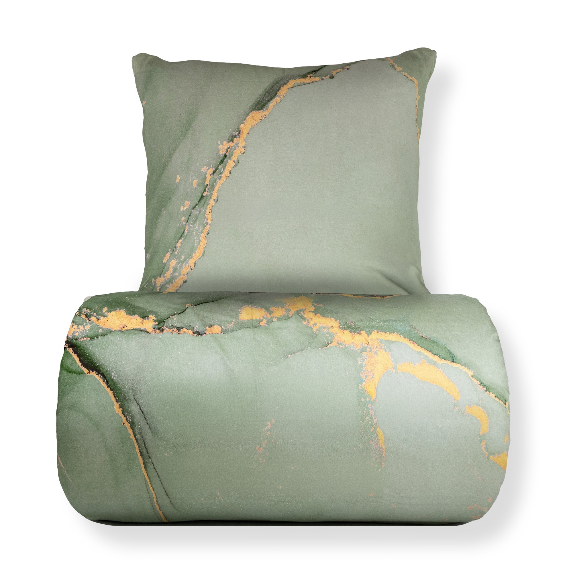 Bettwäsche für Doppelbett 200x220 cm - 100% Baumwollsatin - Wendbares staubgrünes Marmor-Design