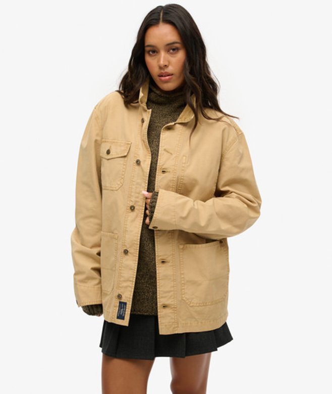 Superdry Damen The Merchant Store - OverGröße-arbeitsjacke aus Baumwolle Beige - Größe: XL