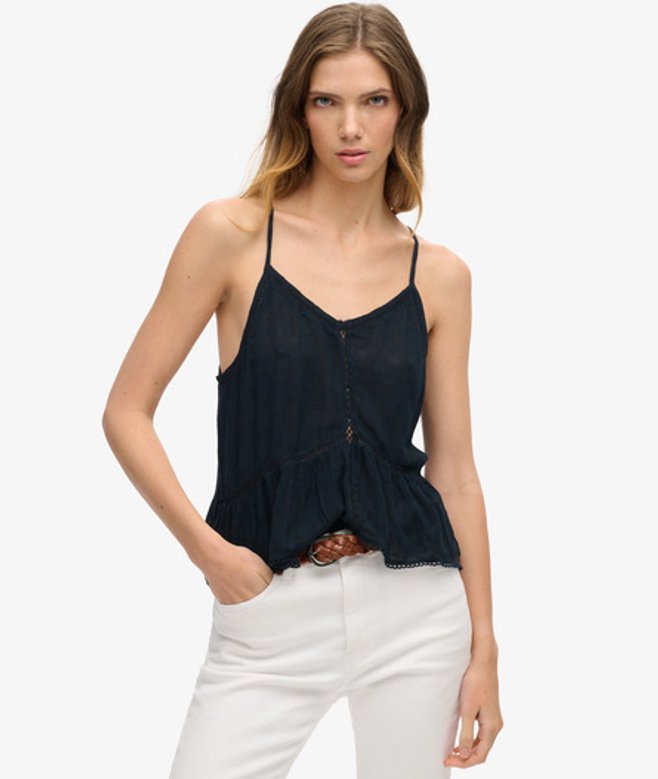 Superdry Damen Trägertop mit Schnürung Marineblau - Größe: 38