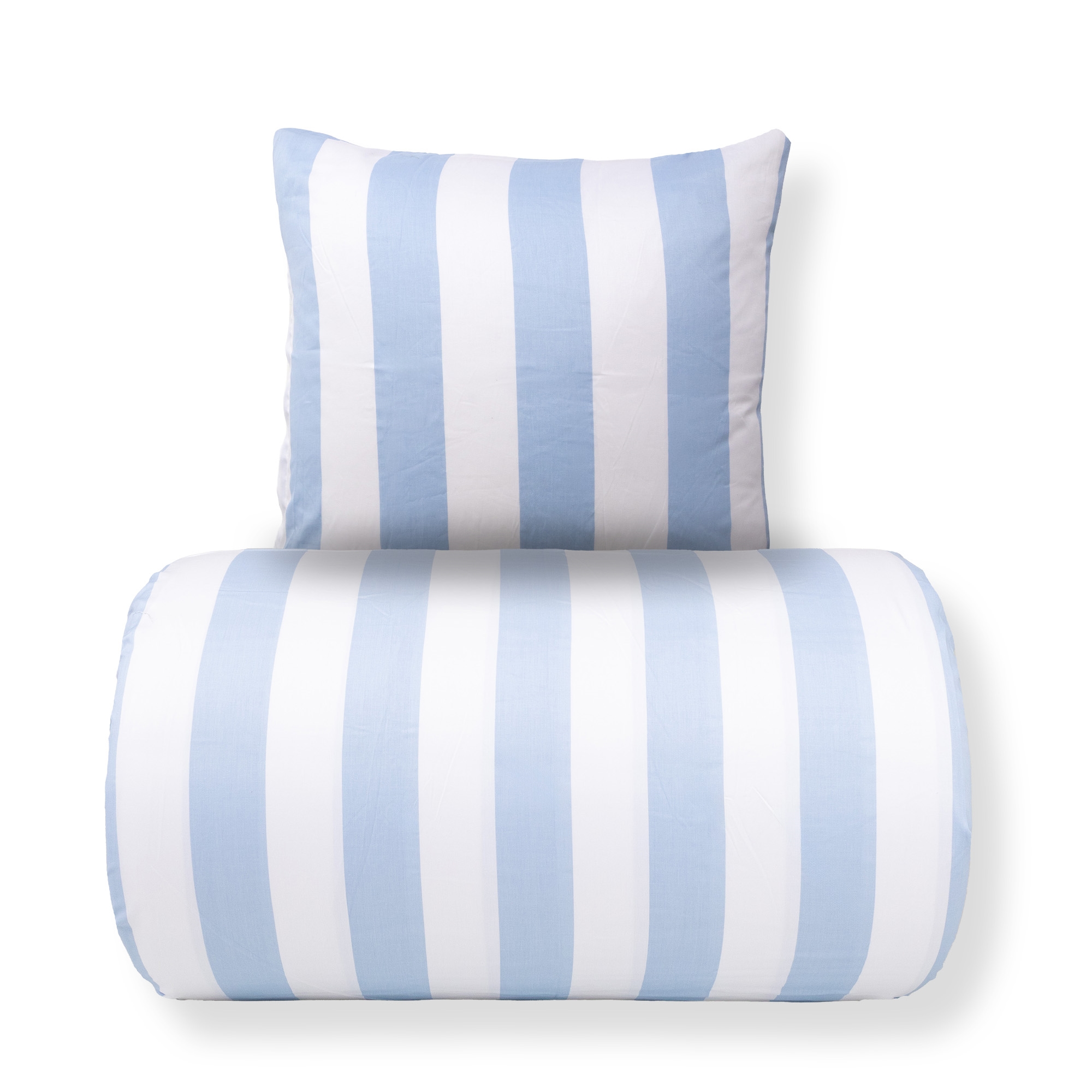 Doppelbett-Bettwäsche 240x220 cm - 100% Baumwollsatin - Nordic Stripe - breite hellblaue Streifen