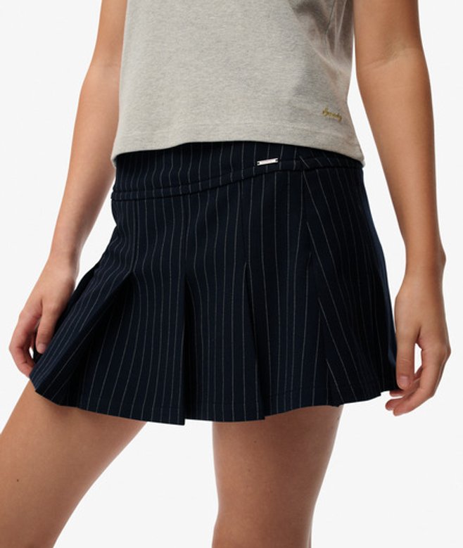 Superdry Damen Nadelstreifen Faltenrock Mini Blue - Größe: 42