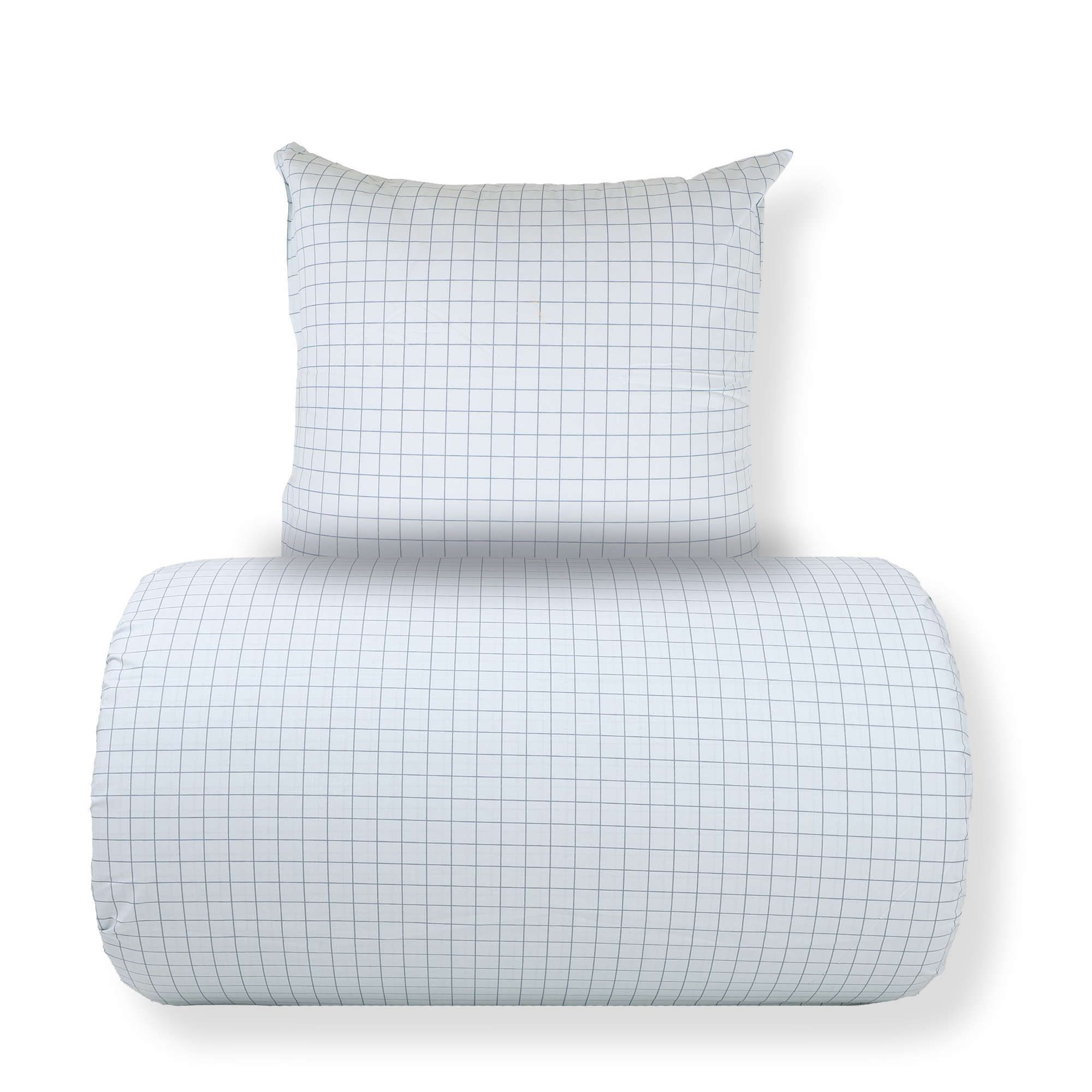 Doppelbett-Bettwäsche 200x200 cm - 100% Baumwolle - Blau mit dunkelblauen Karos