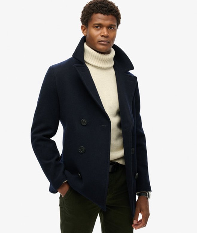 Superdry Herren The Merchant Store Wollmischung Cabanjacke Marineblau - Größe: M