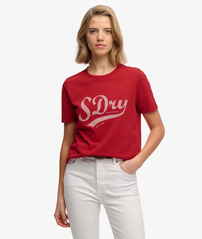Superdry Damen Varsity Script T-shirt Red - Größe: 42
