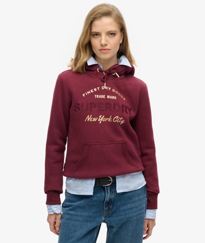 Superdry Damen Luxe Hoodie mit Logo in Metallic-optik Lila - Größe: 42