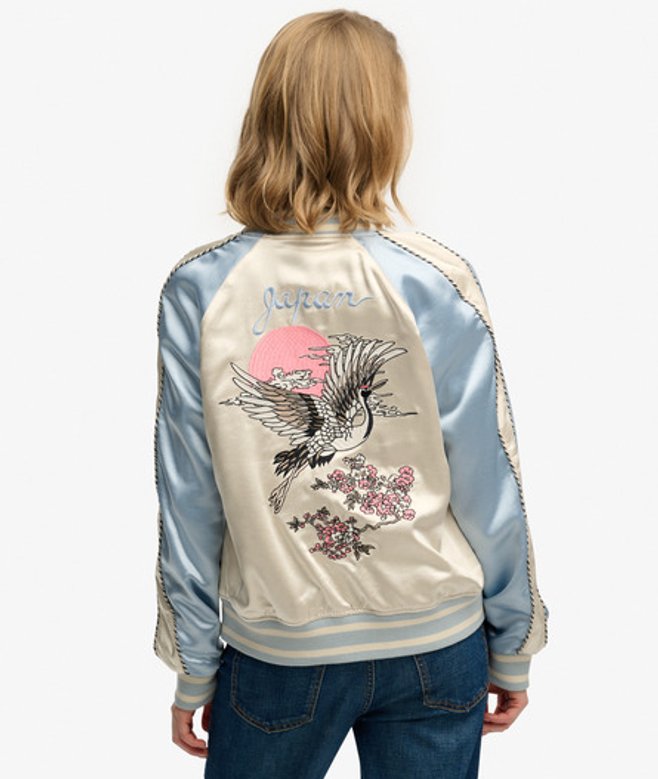 Superdry Damen Suikajan Bomberjacke mit Stickerei Blue - Größe: 34